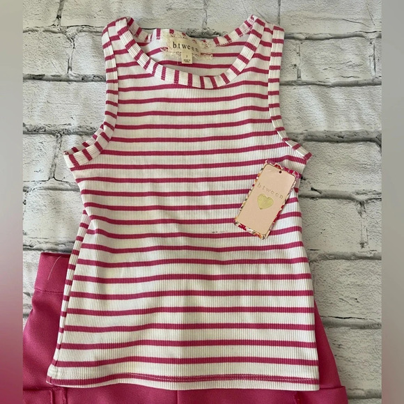 NWT! Girl’s BTWEEN two piece striped tank top & pink shorts outfit, Size 7. - Picture 2 of 4